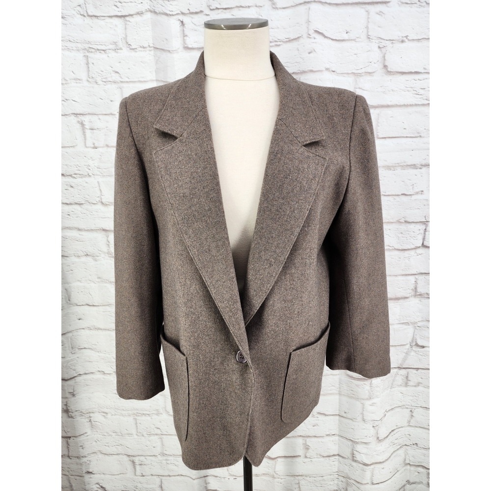 Vintage Longline Wool Blazer Academia Heritage English One Button Greige Size 12